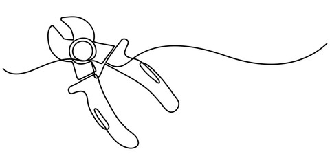 Vector abstract continuous one single simple line drawing icon of cutting plier in silhouette sketch, line art pliers vector illustration. line art, one continuous line, gardening Pruning Shears. 