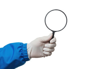 Isolated Cleanroom Glove Holding Magnifying Glass, Investigating
