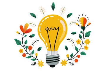 Fototapeta premium Bright Ideas: Vibrant Light Bulbs and Floral Design for Creative Inspiration