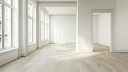 Obraz premium Bright and Spacious Modern Interior with Big Windows and Light Floor