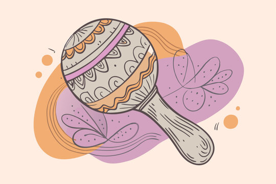 hand-drawn maraca with abstract background clip art preview