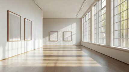 Bright and Spacious Art Gallery Interior with Natural Light Streaming