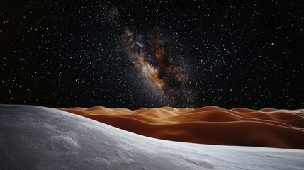 Fototapeta premium Desert Dunescape under Milky Way Galaxy Night Sky Starry Night Space Sand Landscape