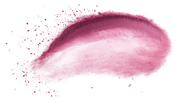 Soft pink blush powder stroke with delicate gradient effect, cosmetic texture with realistic dust, isolated on white background, PNG format