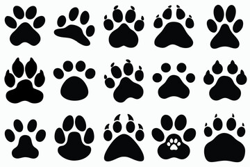 paw silhouette set, paw vector set, paw vector icon, paw Vector illustration, Isolated on White Background