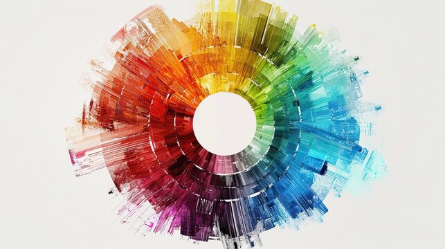 A stunning, high-detail digital illustration of Ittens color wheel, 