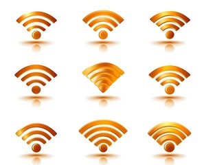 Golden Wifi icons, digital network