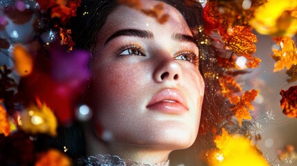 Surreal Autumn Woman Portrait  AI Art  Fall Leaves  Mystical  Dreamy  Nature