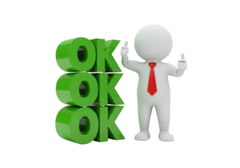 Isolated 3D Man Giving Thumbs Up Beside Stacked 'OK' Text