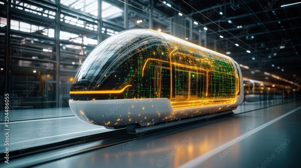 Poster train on tracks with hyperloop train in background showcasing magnetic levitation technology