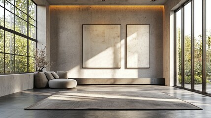 Modern Empty Interior with Large Windows and Minimalist Design