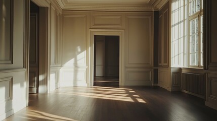 Sunlight Streaming Through Windows in Elegant Empty Room