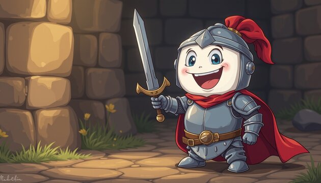  Brave Knight Tooth Character in Armor Holding a Sword