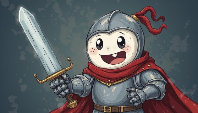  Tooth Character Knight in Armor with a Sword and a Red Cape