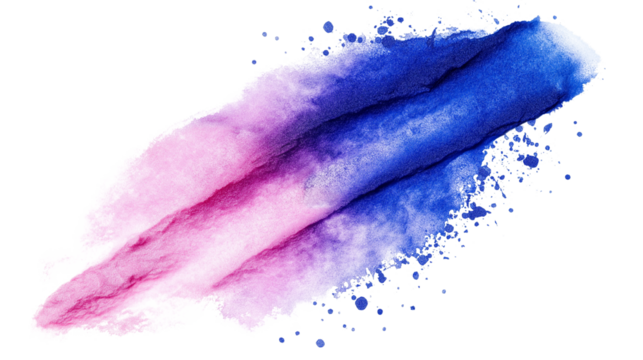 Vibrant crushed eyeshadow pigments in shades of blue and purple, powdery texture with scattered details, isolated on white background, PNG format