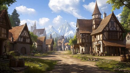 Immersive visuals showcasing charming village life in a role-playing game.