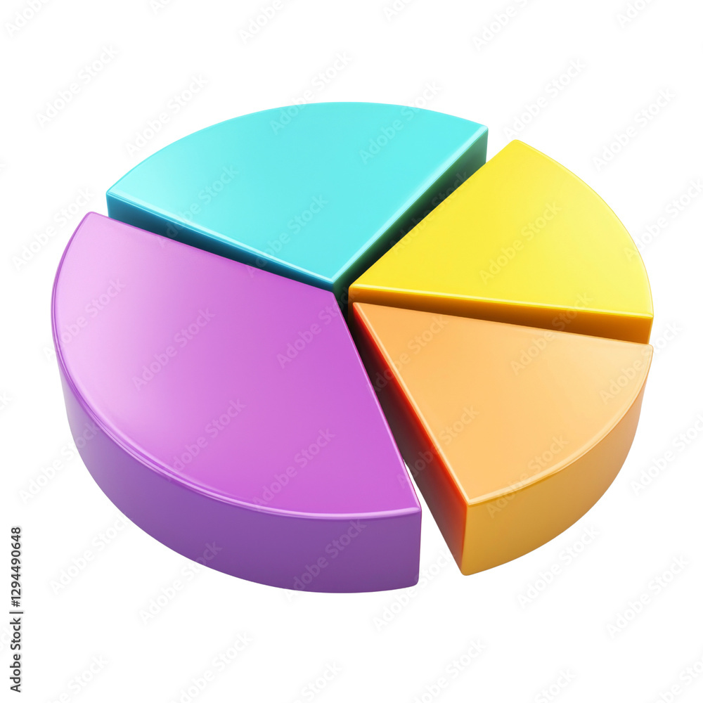 Poster colorful pie chart with four segments representing data distribution. vibrant colors include turquoi
