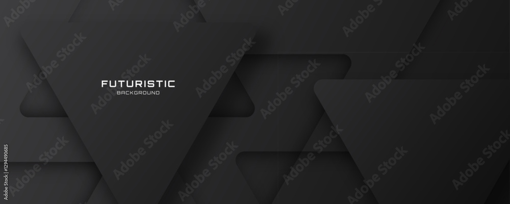 Poster 3d black abstract background overlap layer on dark space with cutout shape effect decoration. modern