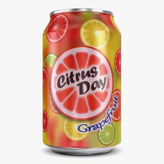 Fototapeta premium Illustration 3D Citrus Day Grapefruit Soda Can 330ml