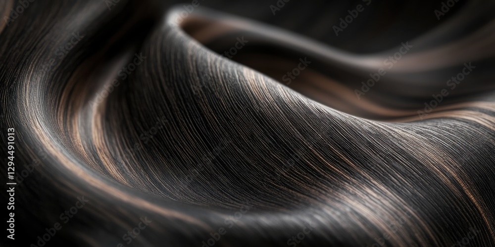 Poster close-up of smooth flowing curves with elegant waves and texture in dark tones
