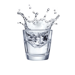 glass filled with ice and water splashes dramatically, creating refreshing scene. clear liquid and ice cubes add sense of coolness and vitality