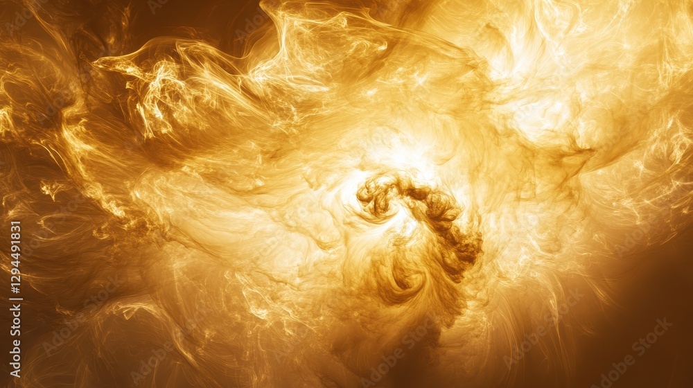 Poster golden abstract fractal energy pattern glow with ethereal design concept