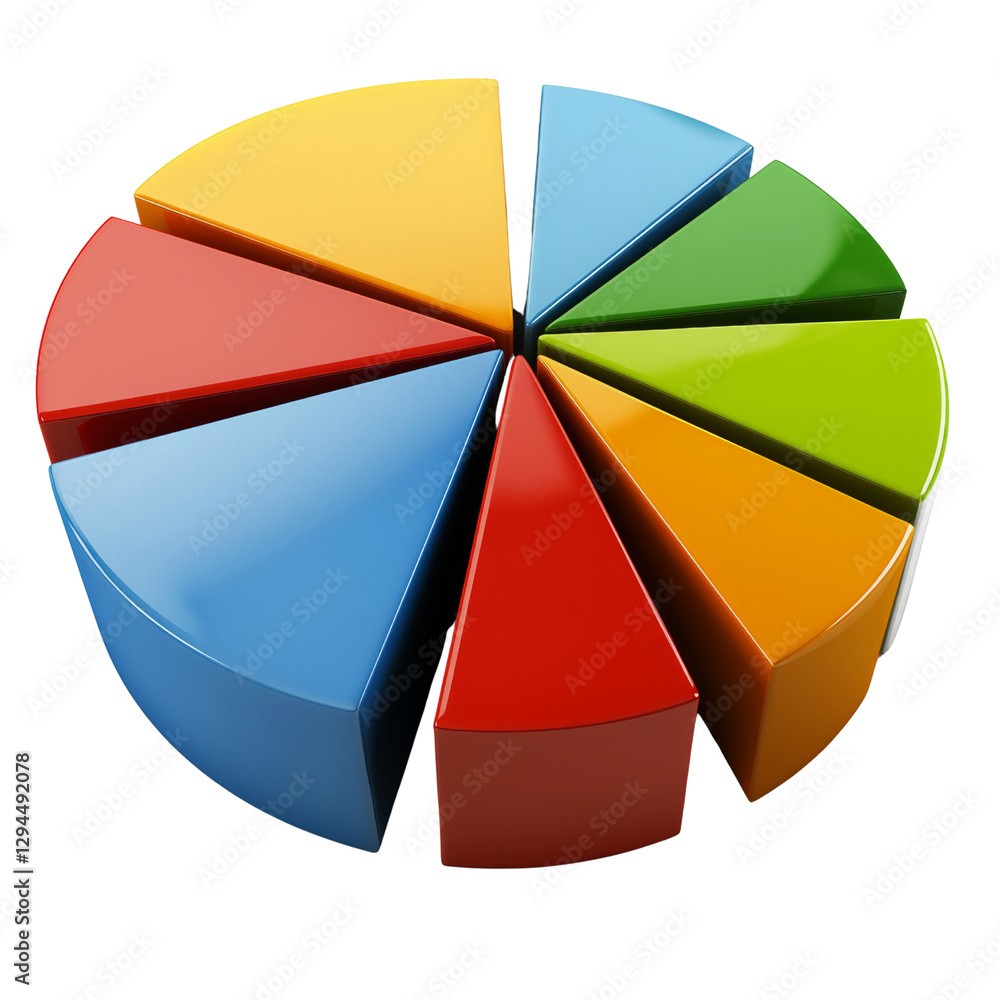 Poster 3d pie chart with colorful segments representing data distribution