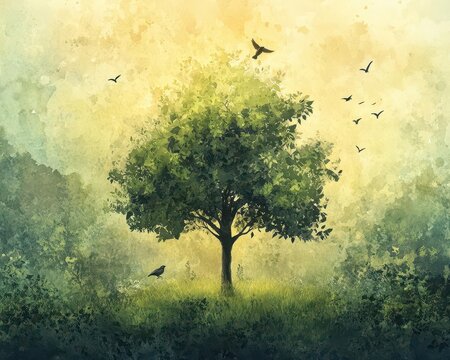 Inspirational Illustration of the Parable of the Mustard Seed Showing Growth and Faith in Christianity