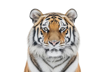 Fototapeta premium Portrait of calm tiger staring directly at the camera isolated on transparent background
