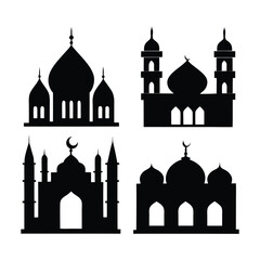 Simple Black Silhouette Mosques set icon