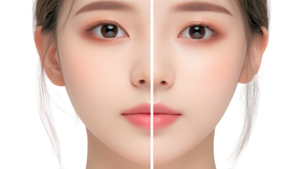 Captivating portrait, woman with vibrant pink lips on a mysterious black backdrop