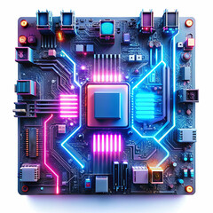 Fototapeta premium Futuristic motherboard with neon blue and pink glowing circuits