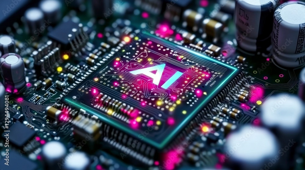 Poster ai circuit board glowing microchip technology artificial intelligence