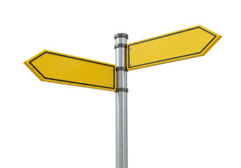 Isolated Yellow Directional Sign Post with Blank Arrows