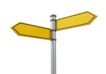 Isolated Yellow Directional Sign Post with Blank Arrows