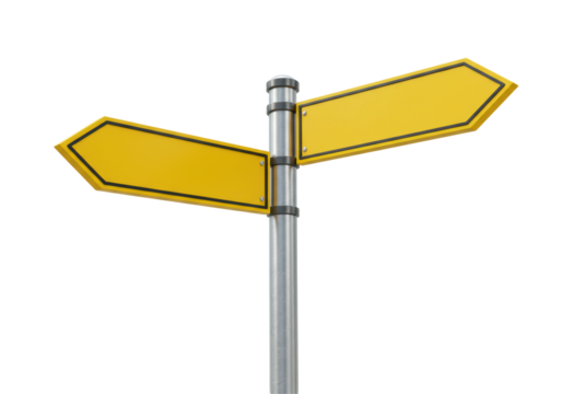 Isolated Yellow Directional Sign Post with Blank Arrows