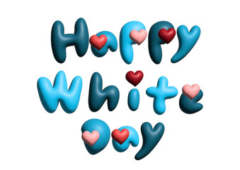 ハートとホワイトデーのぷっくりした文字3Dイラスト