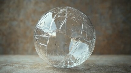 Cracked Glass Sphere on Textured Surface with Soft Focus Background