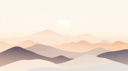 Minimalist desert landscape with soft pastel sunset over rolling hills