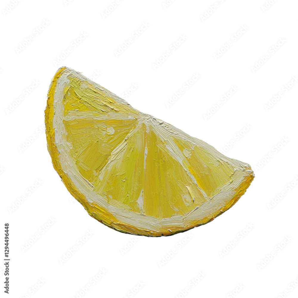 Poster lemon slice with vibrant yellow color and textured surface, perfect for culinary or artistic themes.