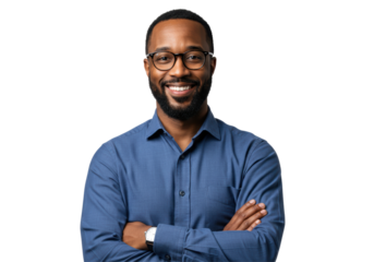 Isolated Portrait of Smiling Black Man with Glasses