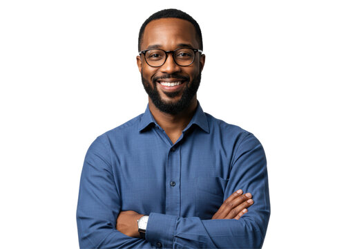 Isolated Portrait of Smiling Black Man with Glasses