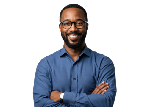 Isolated Portrait of Smiling Black Man with Glasses
