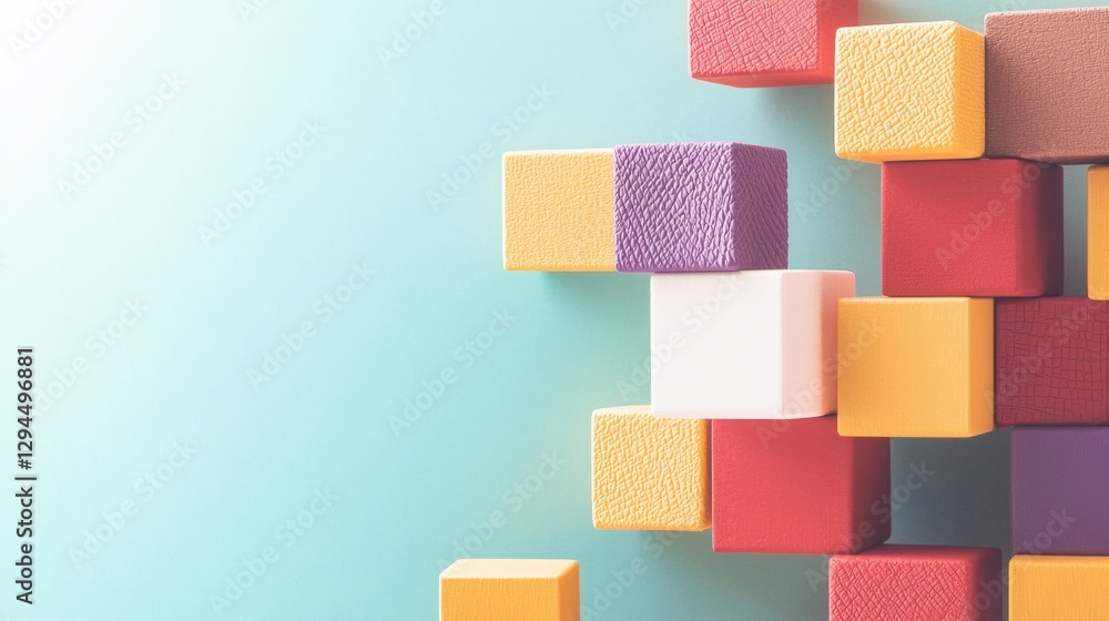 Poster abstract colorful blocks 3d cubes textured background pastel colors design elements c