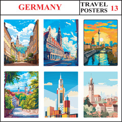 Germany Heidelberg Leipzig Berlin Travel Poster Wall Art Print Collection Set Part 13