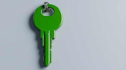 Green key on gray background with cybersecurity key icon representing digital access control and security concepts