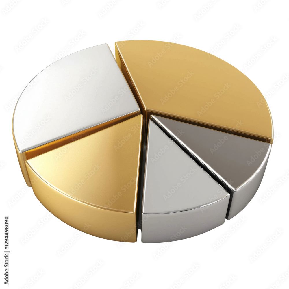Poster modern pie chart model in gold and silver colors, showcasing sleek design with four segments. this s