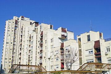 Belgrade, Serbia: View of a house with an unusual stepped structure, built during the socialist...