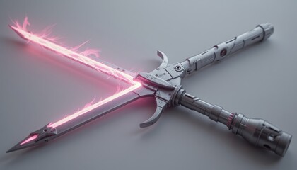 Fototapeta premium Futuristic sword with pink energy blade and chain hilt