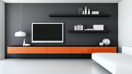 Modern Living Room Interior with Sleek TV and Stylish Decor